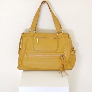 Olivia + Joy mustard leather tote handbag